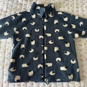 Vintage Radish Countrywear Fleece Sheep Zip-Up Jacket Coat Cinchable Waist Small